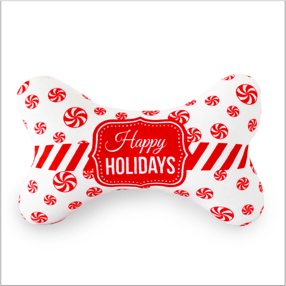 Peppermint Holiday Bone Plush Squeaker Toy
