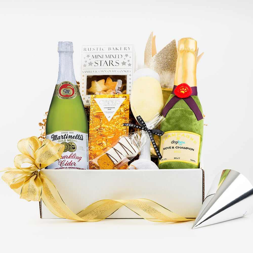 sparkling cider version of celebration paw-ty buddies by lucca gift box