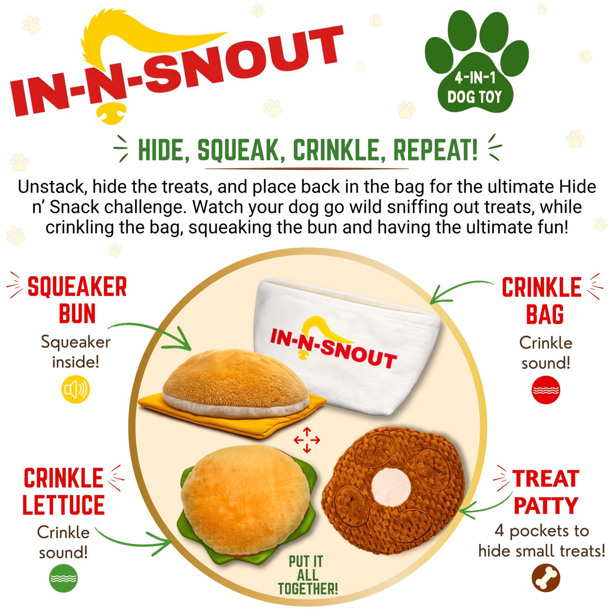 In-N-Snout Plush Hamburger Dog Toy by Paw 20