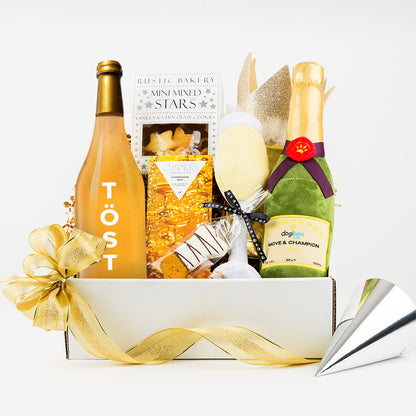 Celebration Paw-ty Sparkling Wine Buddies Gift Basket- A Special Toast for Two