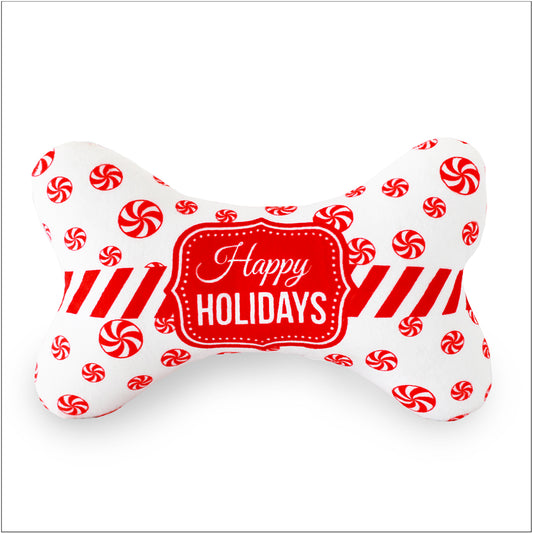 Peppermint Holiday Bone Plush Squeaker Toy
