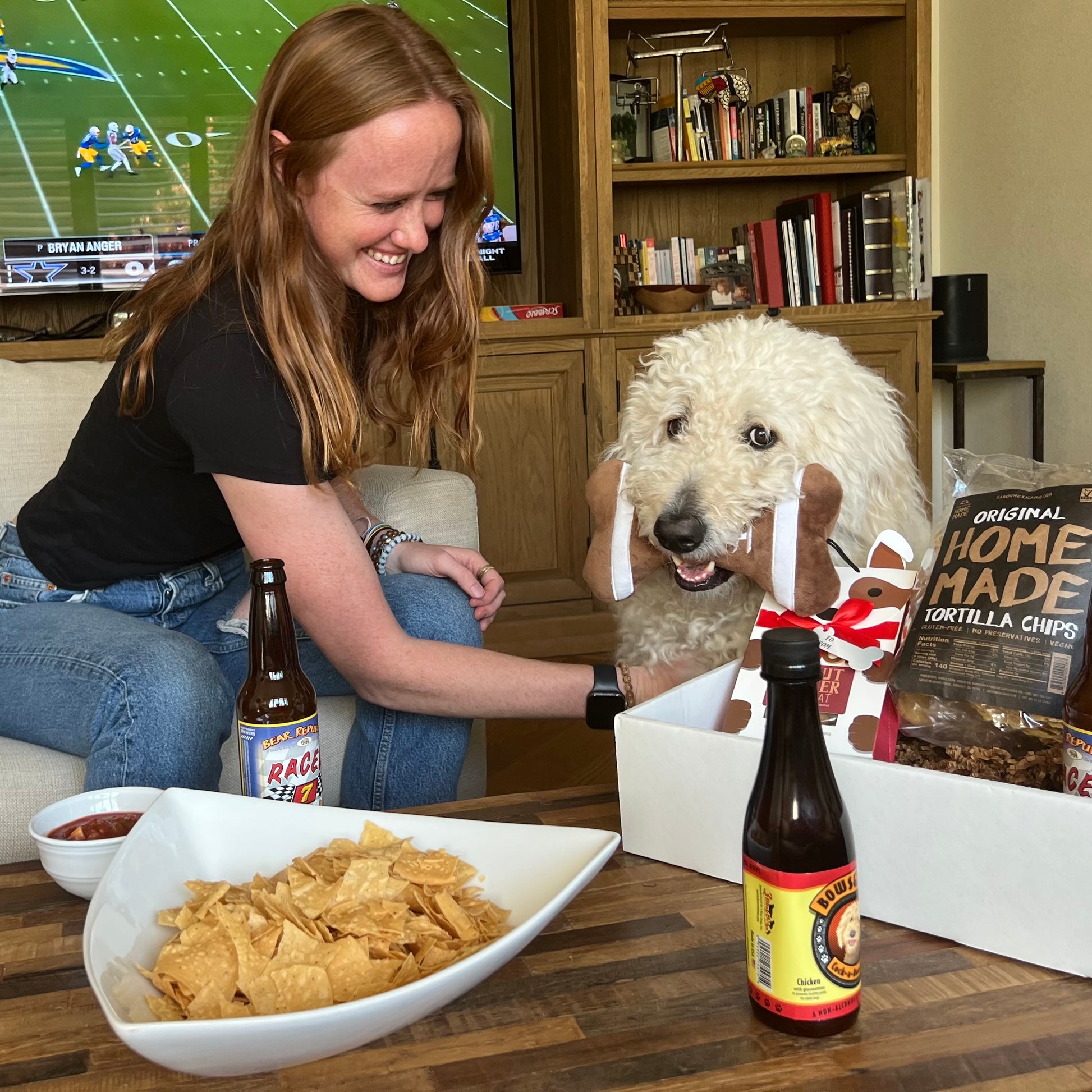 sammy and lucca enjoying the game day buddies gift