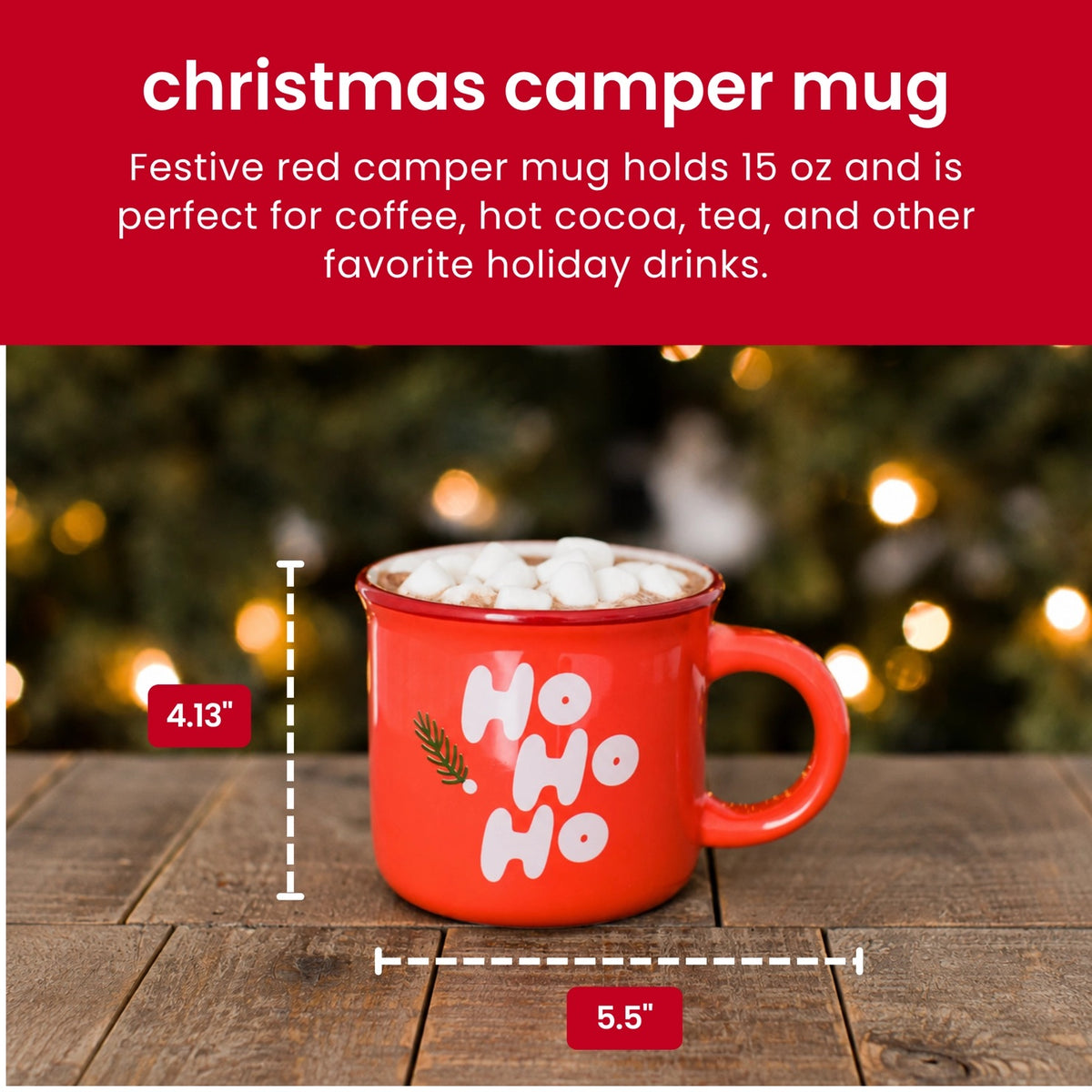 HO HO HO Red Holiday Camper Mug