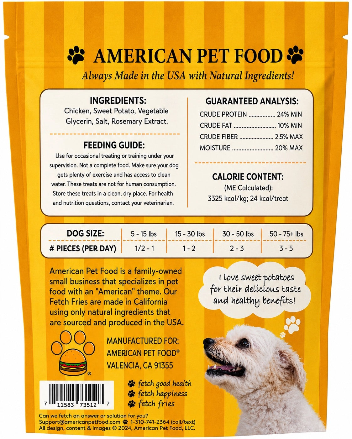 Fetch Fries Natural Dog Treats - Chicken and Sweet Potato